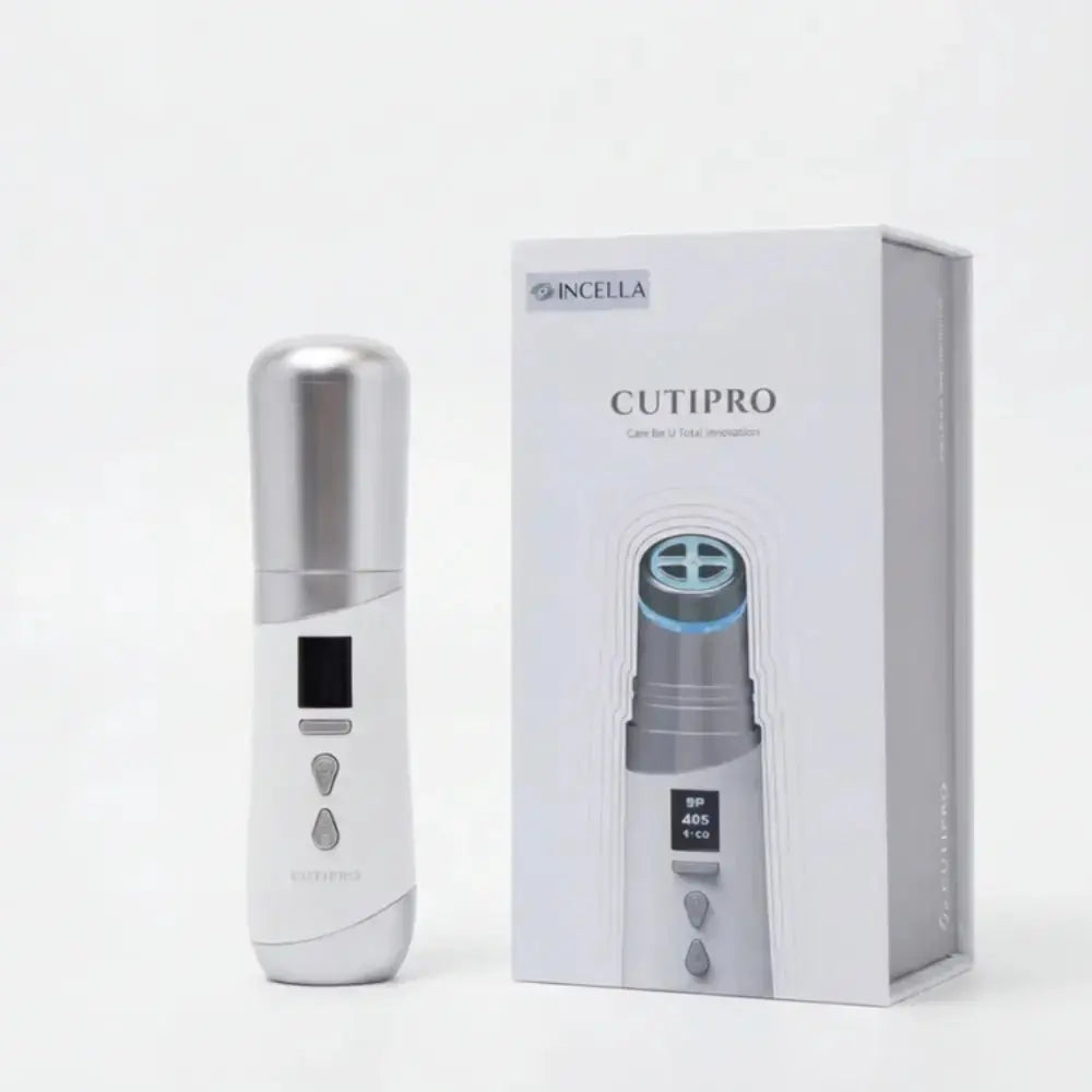 INCELLA CUTI PRO — многофункциональный прибор для ухода за лицом и телом, показан вместе с розничной коробкой